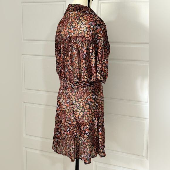 Free people Bonnie chiffon mini shirt dress Floral Button-Up Dress brown size S - Picture 5 of 10
